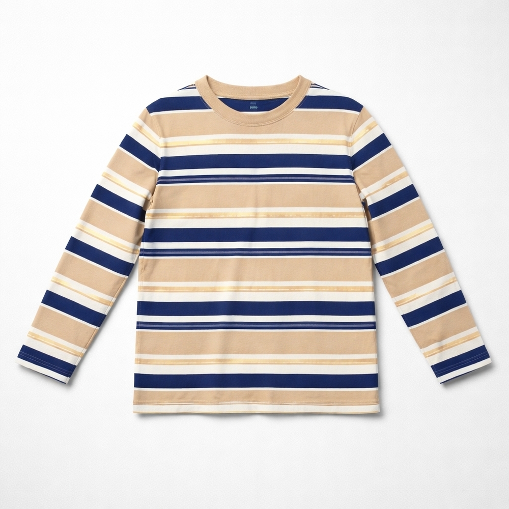 Wonder Nation Navy and Tan Striped Long Sleeve Tee
